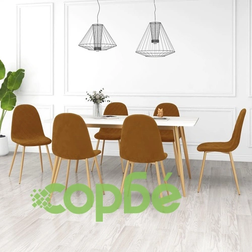 Трапезни столове, 6 бр, кафяви, кадифе ➤ топ цена ➤ sorbe.bg