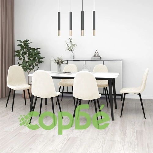 Трапезни столове, 6 бр, кремавобели, кадифе ➤ топ цена ➤ sorbe.bg