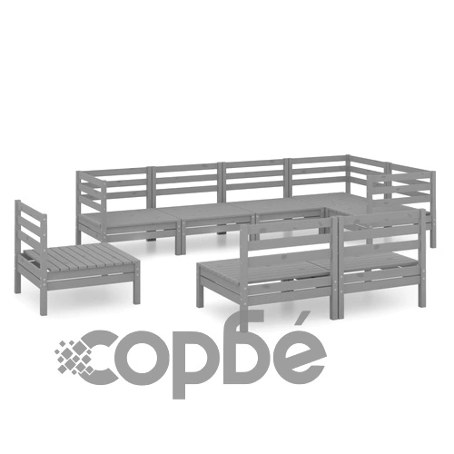 Градински лаундж комплект, 8 части, сив, бор масив ➤ топ цена ➤ sorbe.bg