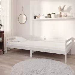 Дневно легло с матрак, 90x200 см, бяло, борово дърво масив
