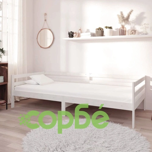 Дневно легло с матрак, 90x200 см, бяло, борово дърво масив ➤ топ цена ➤ sorbe.bg