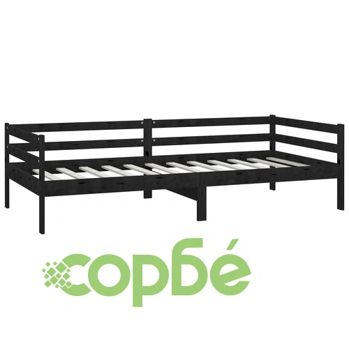 Дневно легло с матрак, 90x200 см, черно, борово дърво масив ➤ топ цена ➤ sorbe.bg