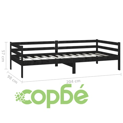 Дневно легло с матрак, 90x200 см, черно, борово дърво масив ➤ топ цена ➤ sorbe.bg