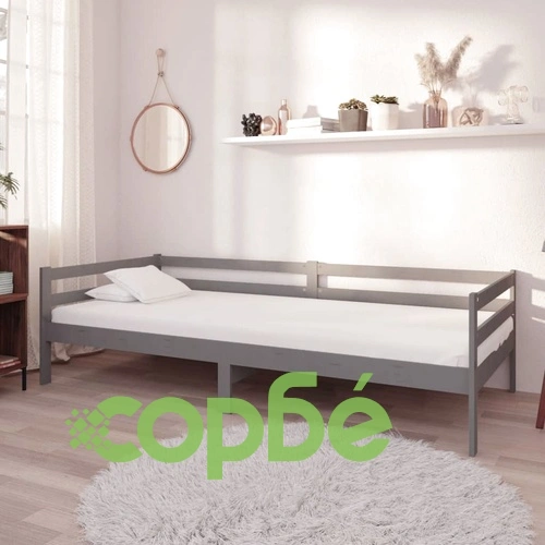 Дневно легло с матрак, 90x200 см, сиво, борово дърво масив ➤ топ цена ➤ sorbe.bg