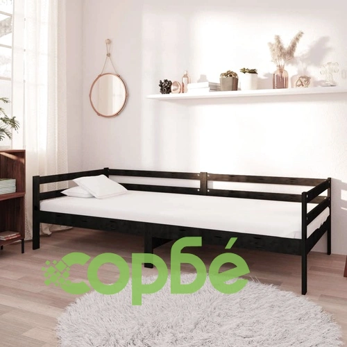 Дневно легло с матрак, 90x200 см, черно, борово дърво масив ➤ топ цена ➤ sorbe.bg