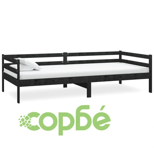 Дневно легло с матрак, 90x200 см, черно, борово дърво масив ➤ топ цена ➤ sorbe.bg