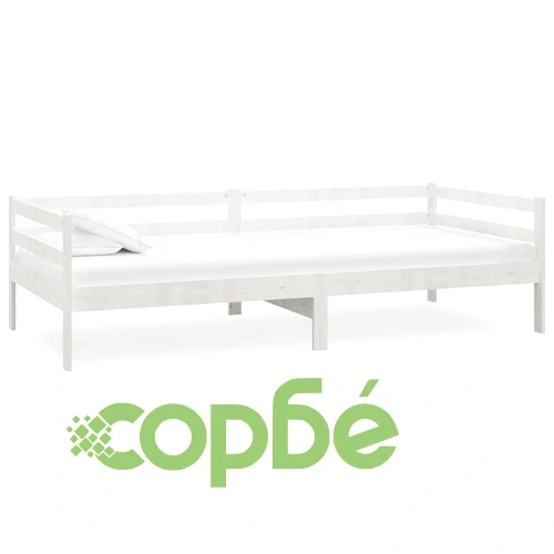 Дневно легло с матрак, 90x200 см, бяло, борово дърво масив ➤ топ цена ➤ sorbe.bg