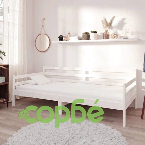 Дневно легло с матрак, 90x200 см, бяло, борово дърво масив ➤ топ цена ➤ sorbe.bg