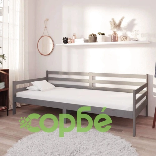 Дневно легло с матрак, 90x200 см, сиво, борово дърво масив ➤ топ цена ➤ sorbe.bg