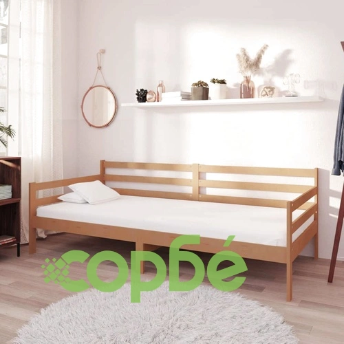 Дневно легло с матрак 90x200 см меденокафяво борово дърво масив ➤ топ цена ➤ sorbe.bg