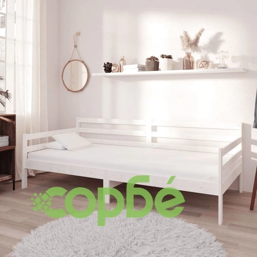 Дневно легло с матрак, 90x200 см, бяло, борово дърво масив ➤ топ цена ➤ sorbe.bg