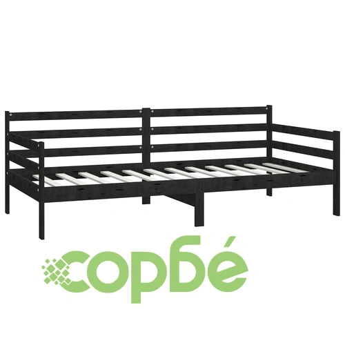 Дневно легло с матрак, 90x200 см, черно, борово дърво масив ➤ топ цена ➤ sorbe.bg