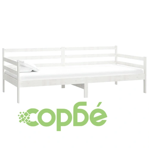 Дневно легло с матрак, 90x200 см, бяло, борово дърво масив ➤ топ цена ➤ sorbe.bg