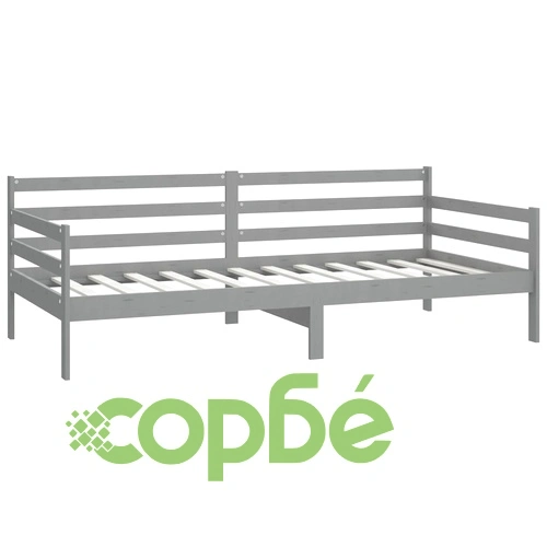Дневно легло с матрак, 90x200 см, сиво, борово дърво масив ➤ топ цена ➤ sorbe.bg