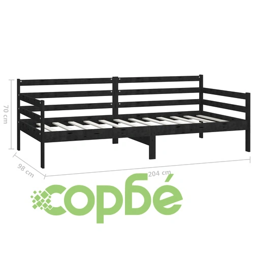 Дневно легло с матрак, 90x200 см, черно, борово дърво масив ➤ топ цена ➤ sorbe.bg