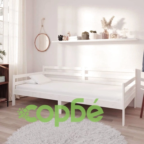 Дневно легло с матрак, 90x200 см, бяло, борово дърво масив ➤ топ цена ➤ sorbe.bg