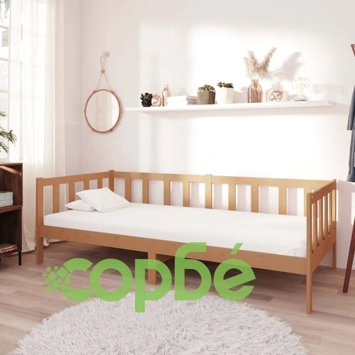 Дневно легло с матрак 90x200 см меденокафяво борово дърво масив ➤ топ цена ➤ sorbe.bg