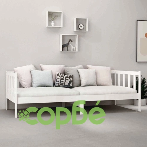 Дневно легло с матрак, 90x200 см, бяло, борово дърво масив ➤ топ цена ➤ sorbe.bg