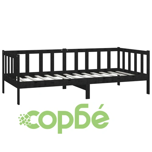 Дневно легло с матрак, 90x200 см, черно, борово дърво масив ➤ топ цена ➤ sorbe.bg