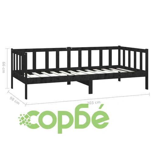 Дневно легло с матрак, 90x200 см, черно, борово дърво масив ➤ топ цена ➤ sorbe.bg