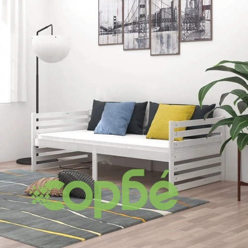 Дневно легло с матрак, 90x200 см, бяло, борово дърво масив ➤ топ цена ➤ sorbe.bg