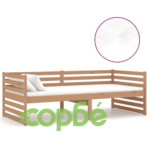 Дневно легло с матрак 90x200 см меденокафяво борово дърво масив ➤ топ цена ➤ sorbe.bg