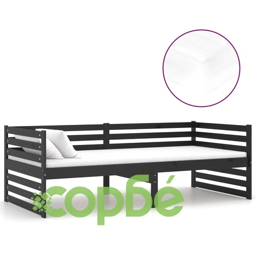 Дневно легло с матрак, 90x200 см, черно, борово дърво масив ➤ топ цена ➤ sorbe.bg