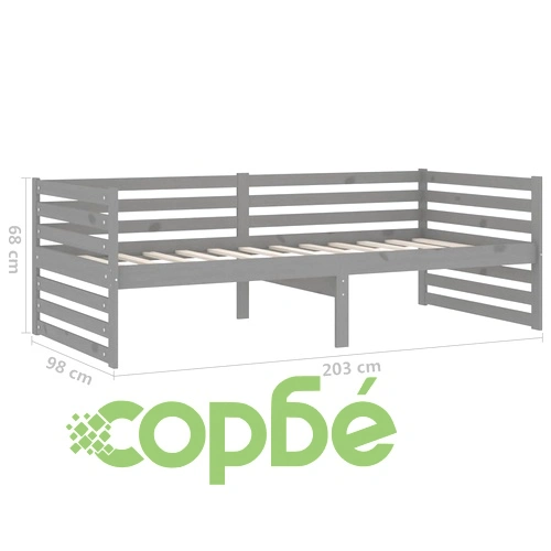 Дневно легло с матрак, 90x200 см, сиво, борово дърво масив ➤ топ цена ➤ sorbe.bg