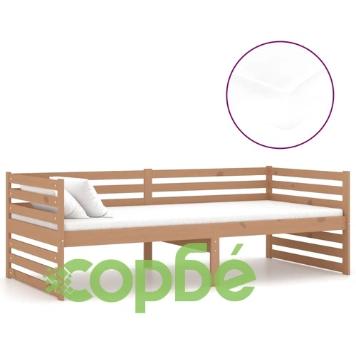 Дневно легло с матрак 90x200 см меденокафяво борово дърво масив ➤ топ цена ➤ sorbe.bg