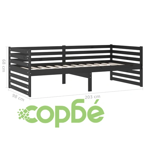 Дневно легло с матрак, 90x200 см, черно, борово дърво масив ➤ топ цена ➤ sorbe.bg