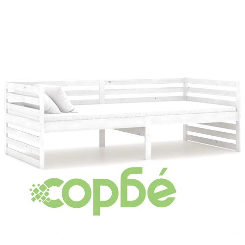 Дневно легло с матрак, 90x200 см, бяло, борово дърво масив ➤ топ цена ➤ sorbe.bg