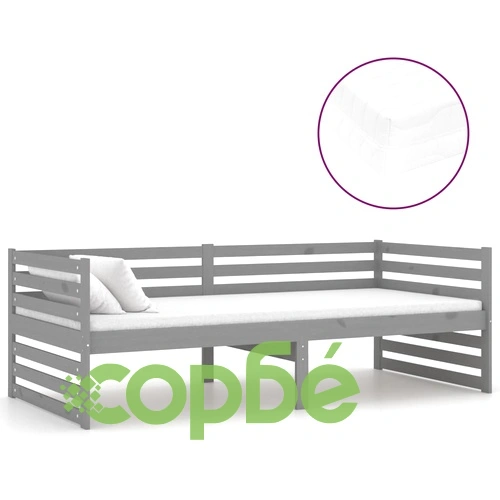 Дневно легло с матрак, 90x200 см, сиво, борово дърво масив ➤ топ цена ➤ sorbe.bg
