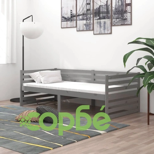 Дневно легло с матрак, 90x200 см, сиво, борово дърво масив ➤ топ цена ➤ sorbe.bg