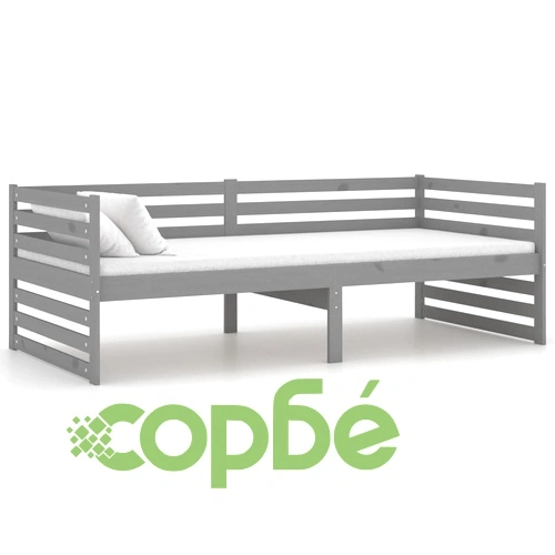 Дневно легло с матрак, 90x200 см, сиво, борово дърво масив ➤ топ цена ➤ sorbe.bg