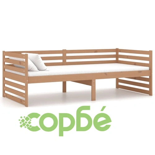 Дневно легло с матрак 90x200 см меденокафяво борово дърво масив ➤ топ цена ➤ sorbe.bg
