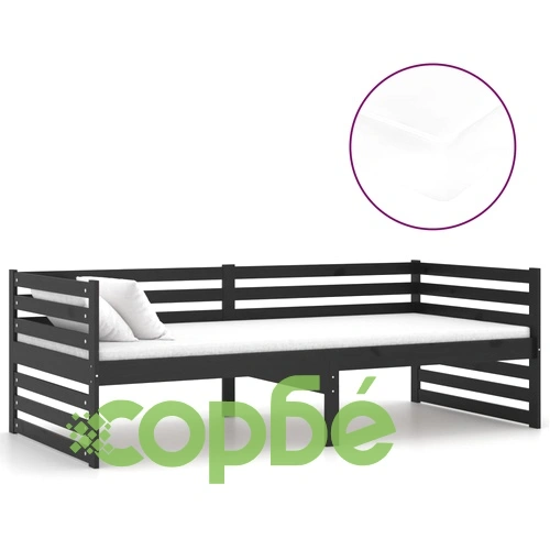 Дневно легло с матрак, 90x200 см, черно, борово дърво масив ➤ топ цена ➤ sorbe.bg