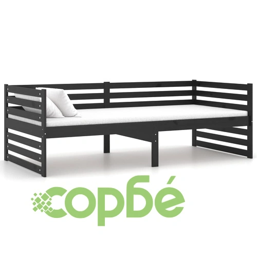 Дневно легло с матрак, 90x200 см, черно, борово дърво масив ➤ топ цена ➤ sorbe.bg