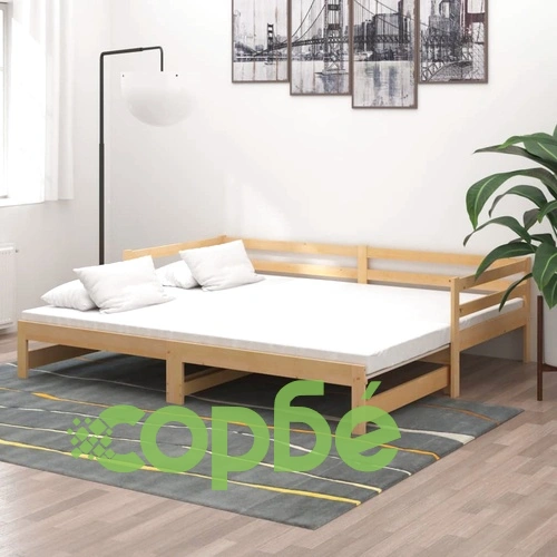 Разтегателно дневно легло, 2x(90x200) см, борово дърво масив ➤ топ цена ➤ sorbe.bg