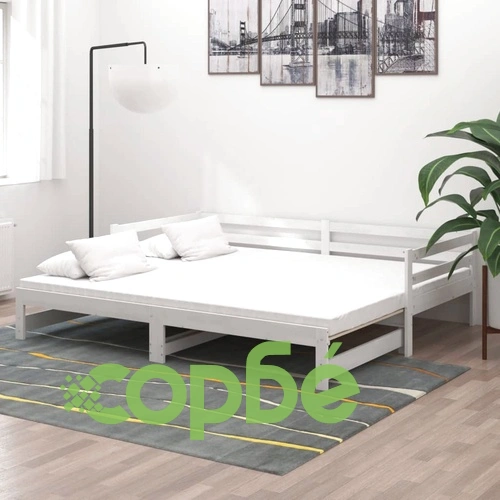 Разтегателно дневно легло 2x(90x200) см бяло борово дърво масив ➤ топ цена ➤ sorbe.bg
