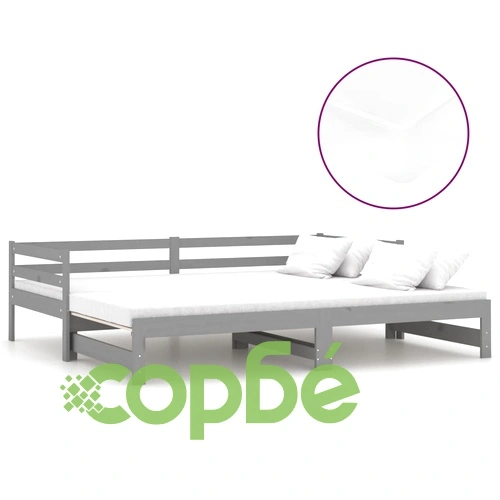 Разтегателно дневно легло 2x(90x200) см сиво борово дърво масив ➤ топ цена ➤ sorbe.bg
