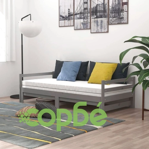 Разтегателно дневно легло 2x(90x200) см сиво борово дърво масив ➤ топ цена ➤ sorbe.bg