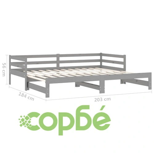 Разтегателно дневно легло 2x(90x200) см сиво борово дърво масив ➤ топ цена ➤ sorbe.bg
