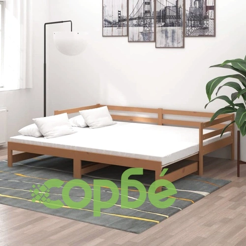 Разтегателно дневно легло 2x(90x200) см меденокафяво бор масив ➤ топ цена ➤ sorbe.bg