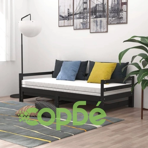 Разтегателно дневно легло, 2x(90x200) см, черно, бор масив ➤ топ цена ➤ sorbe.bg
