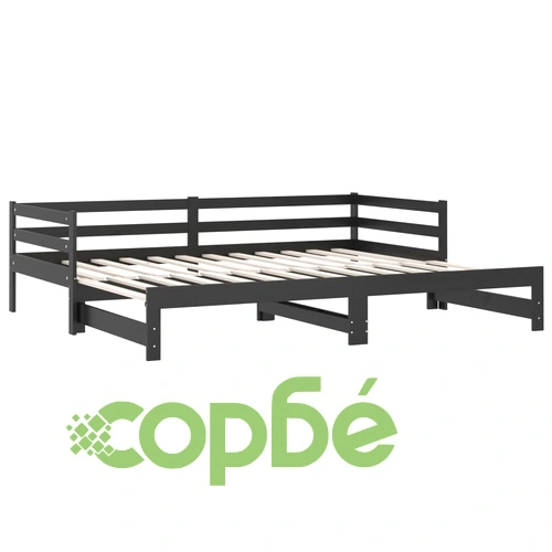 Разтегателно дневно легло, 2x(90x200) см, черно, бор масив ➤ топ цена ➤ sorbe.bg