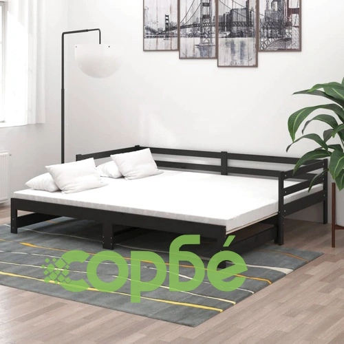 Разтегателно дневно легло, 2x(90x200) см, черно, бор масив ➤ топ цена ➤ sorbe.bg