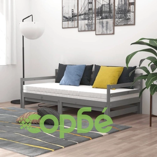 Разтегателно дневно легло 2x(90x200) см сиво борово дърво масив ➤ топ цена ➤ sorbe.bg
