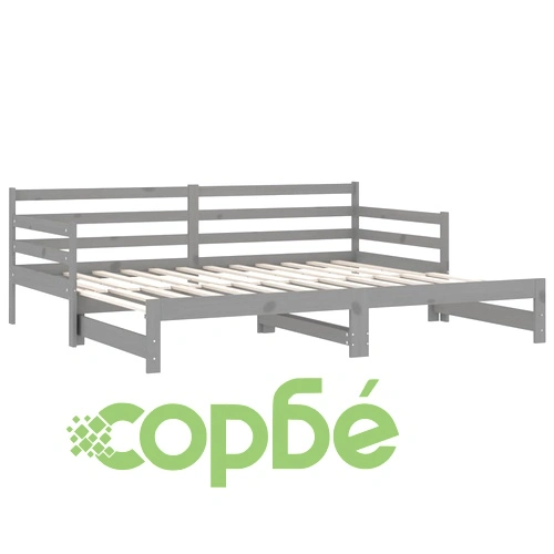 Разтегателно дневно легло 2x(90x200) см сиво борово дърво масив ➤ топ цена ➤ sorbe.bg