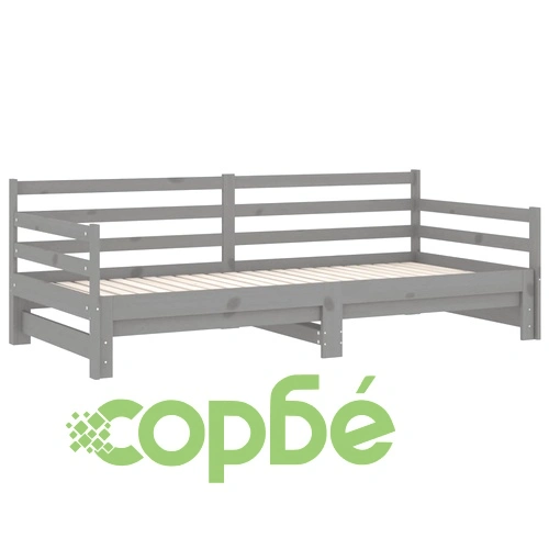 Разтегателно дневно легло 2x(90x200) см сиво борово дърво масив ➤ топ цена ➤ sorbe.bg
