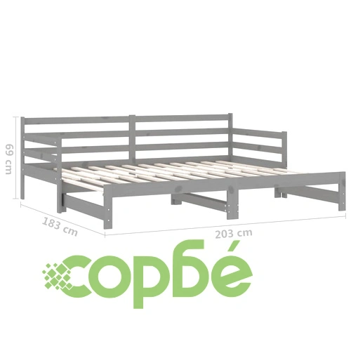 Разтегателно дневно легло 2x(90x200) см сиво борово дърво масив ➤ топ цена ➤ sorbe.bg